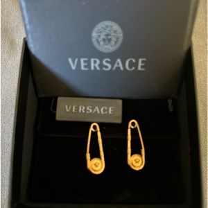 New Versace Rose Gold Safety Pin Earrings
